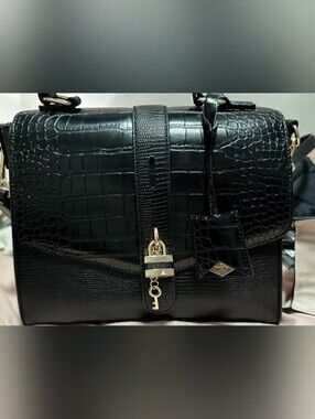 Asos Black Croc-Embossed Structured Shoulder Bag